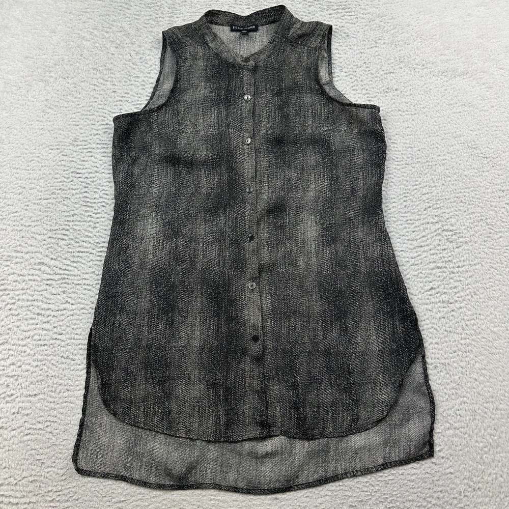 EILEEN FISHER Silk Sleeveless‎ TOP BLOUSE XS Tunic Button Shirt